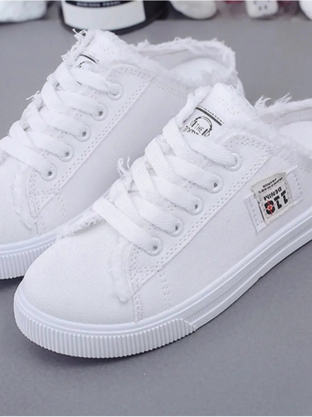 Women’s White Casual Denim Dress Canvas Slip-On Sneakers - Picture 1 of 4